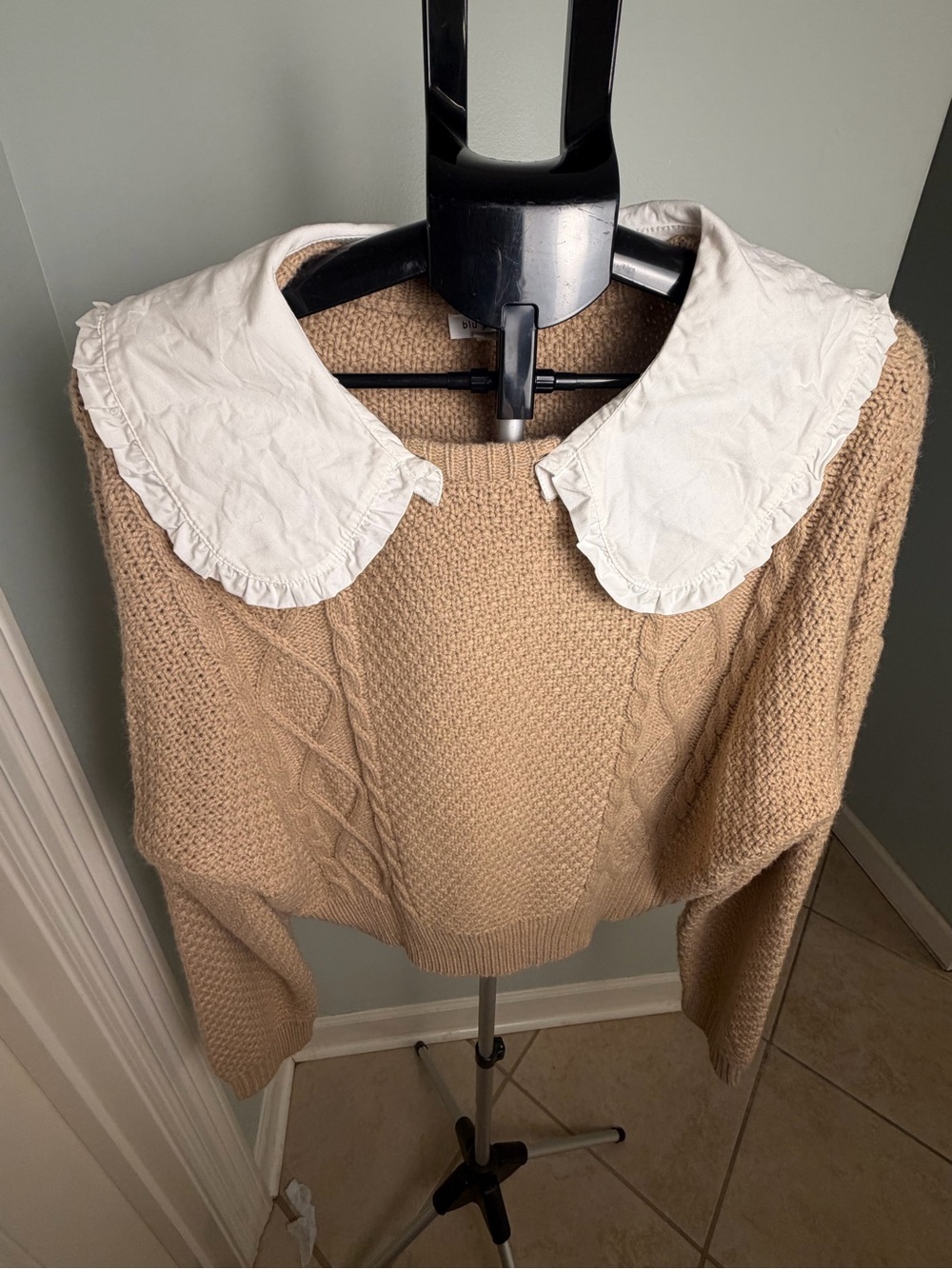 Blu Pepper Camel Cable Knit Sweater Detachable Peter Pan